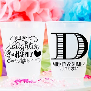 Monogram Wedding Cups, Personalized Cups Wedding Favors for Guest Custom Plastic Cups Shatterproof Cups Frosted Cups Frost Flex Cups