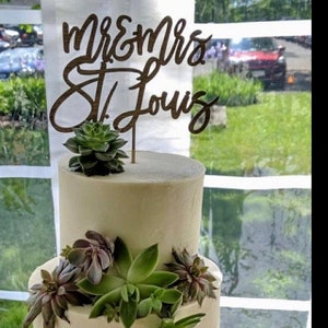 Personalized Cake Topper, Custom Text Cake Topper, Gold Cake Topper, Bridal Party Cake Topper, Wood Cake Topper, Rustic Cake Decor image 5