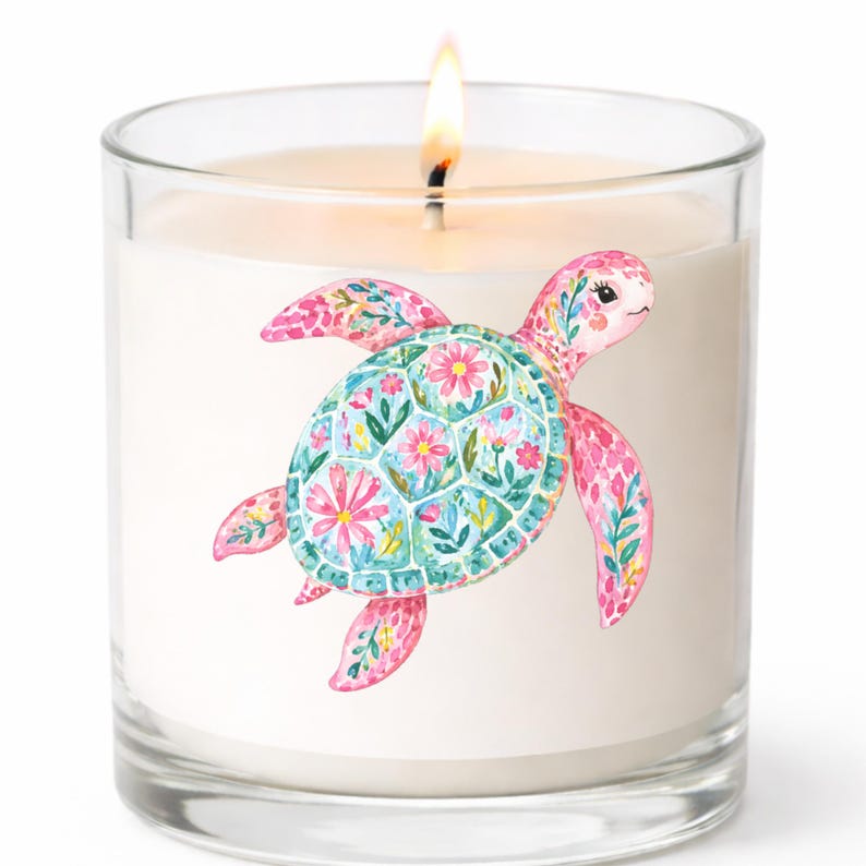 Pink Floral Sea Turtle Decal Watercolor Coastal Sticker UV DTF Glass Decal Laptop Sticker Ocean Lover Gift image 2