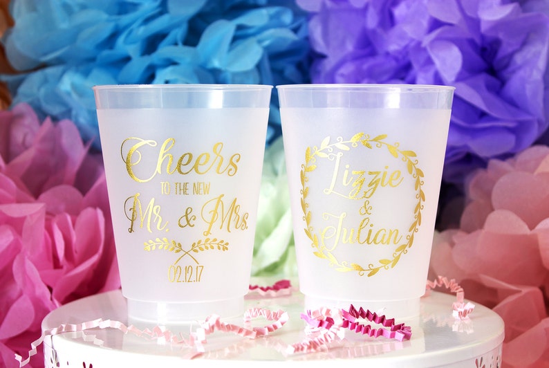 Personalized Plastic Cup Printed Cups Wedding Party Cups Plastic Cups Frost Flex Cups Frosted Cups Monogram Cups Custom Wedding Cups