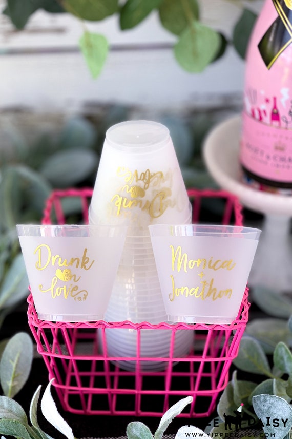 Personalized Wine Cups, Custom Wedding Cups, Drunk In Love, 9 ounce Wine Cups, Bar Cups, 9 oz Wine Cups, Wedding Party Cups, Plastic Cups
