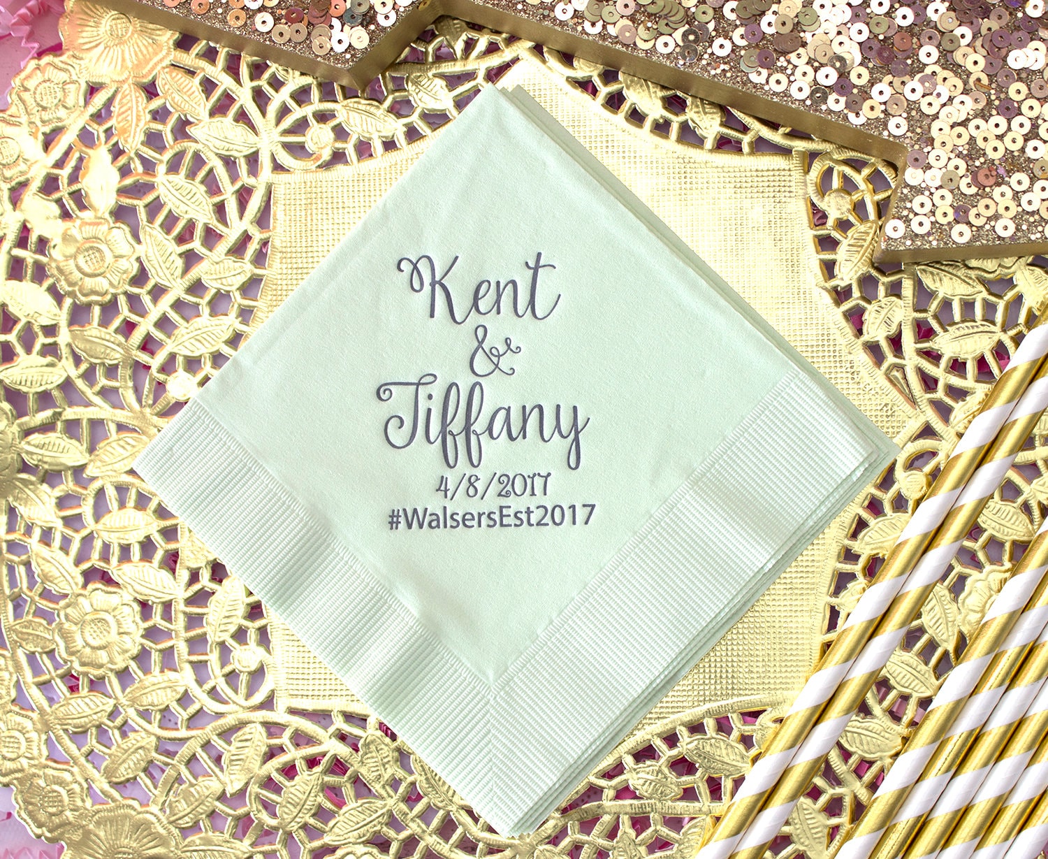 Personalized Napkins Mint Wedding Napkin Green Napkins Etsy