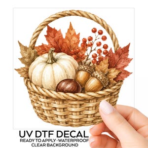 Fall Harvest Basket UV DTF Decal Tumbler Glass Laptop Car Window Water Bottle Cup Mug Transparent Gift Decor Cute Sticker Choose Size