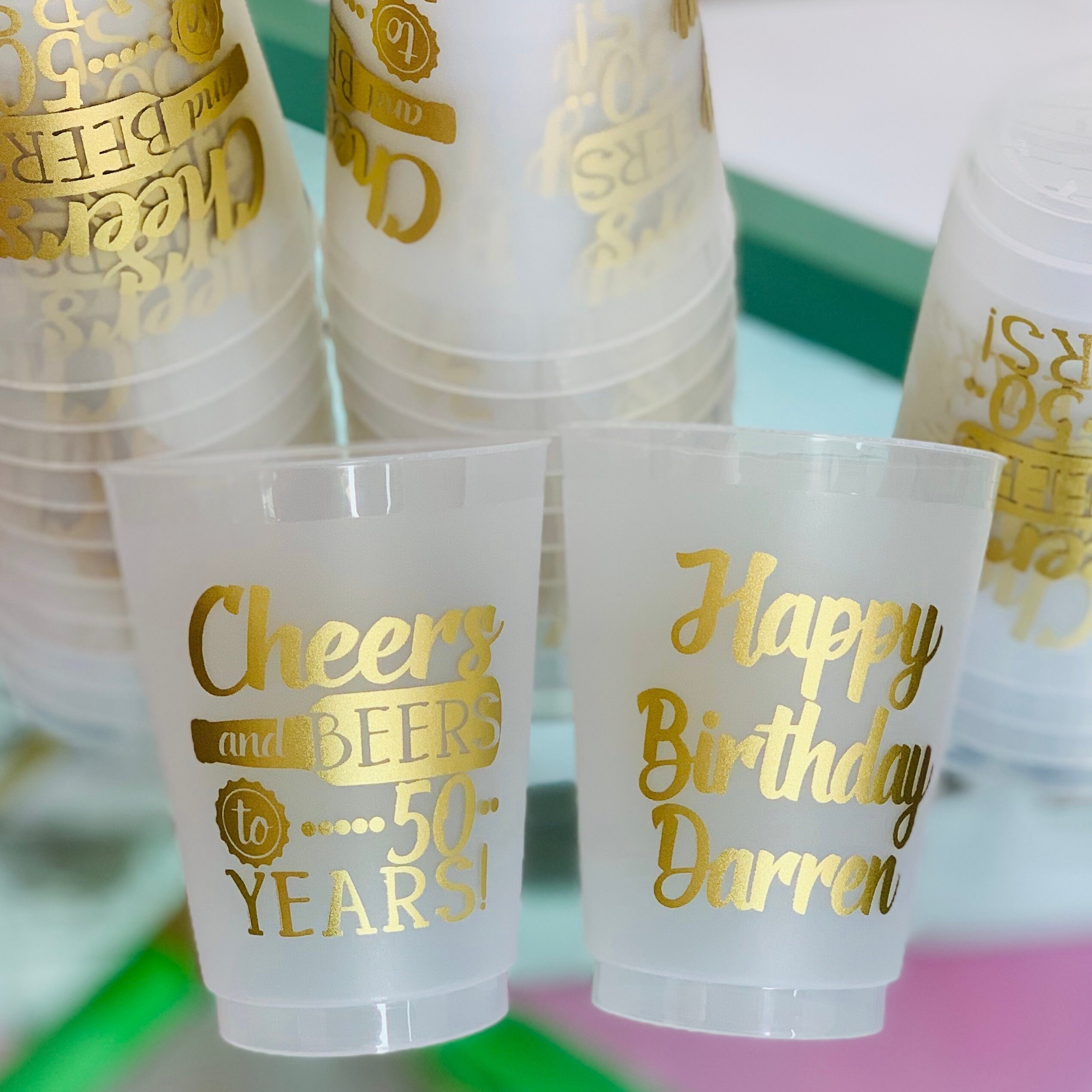 50th Birthday Styrofoam Cups, Cheers to 50 Years, Cheers and Beers