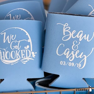 We Got Hooked Fishing Wedding Fisherman Wedding Fishing Beer Coolers Wedding Can Coolers Personalized Wedding Favors for Guests