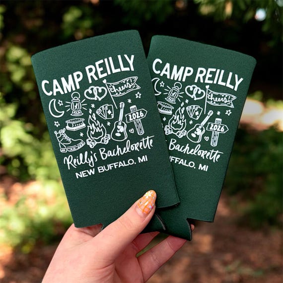 Custom Camp Bach Can Cooler Camp Bachelorette Party Favors Cabin Crew Can Holder Mountain, Lake, Camping, Hiking Trip Bach Club Custom Gift