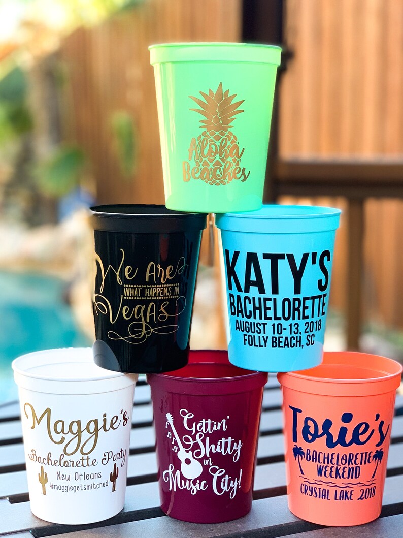 Bachelorette Favor Custom Plastic Party Cups Beach Bachelorette Weekend Stadium Cups Personalized Cups Wine Cups Bachelorette Gifts