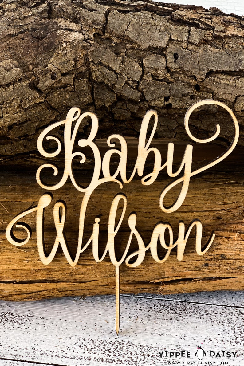 Baby Shower Cake Topper Wooden Cake Topper Calligraphy Baby Etsy
