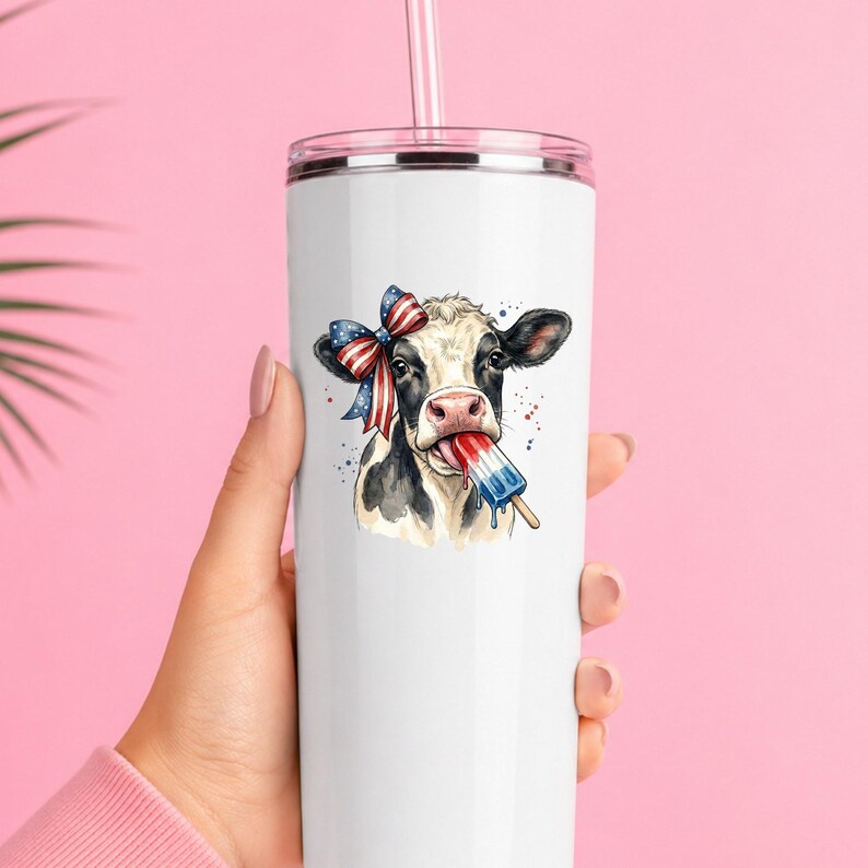 Funny Patriotic Cow Decal Ice Pop Frozen Treat Western Fourth Of July Tumbler Sticker Cup Decal Glass Decal UV DTF Clear Background image 8