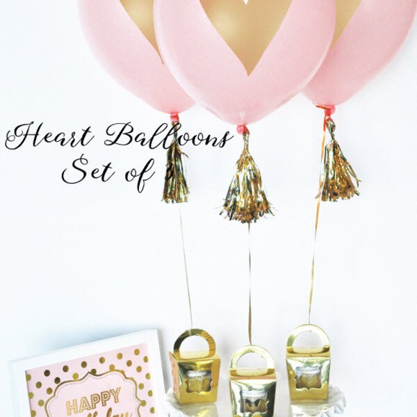 Bridal Shower Centerpiece, Bridal Balloons, Pink & Gold Balloons, Gold Heart Balloons, Baby Shower Balloons, Baby Girl Shower Decor