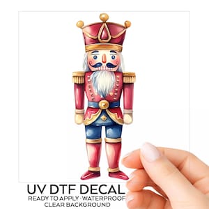 Nutcracker UV DTF Decal Christmas Soldier Red Gold Holiday Sticker Tumbler Glass Mug Laptop Car Window Festive Holiday Decor Choose Size