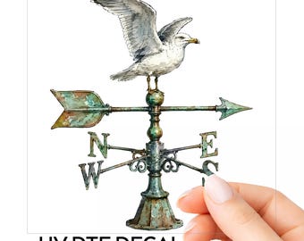 Seagull Weathervane Watercolor Nautical UV DTF Decal Waterproof Clear Sticker For Tumbler Laptop Car Window Glass Mug Jar Choose Size