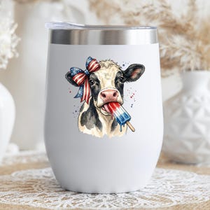 Funny Patriotic Cow Decal Ice Pop Frozen Treat Western Fourth Of July Tumbler Sticker Cup Decal Glass Decal UV DTF Clear Background image 4
