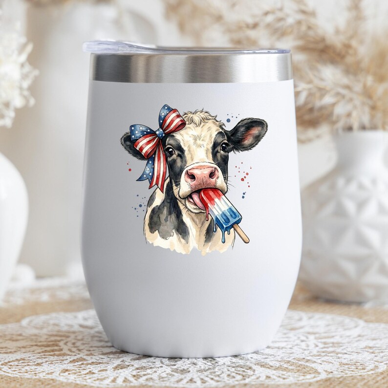 Funny Patriotic Cow Decal Ice Pop Frozen Treat Western Fourth Of July Tumbler Sticker Cup Decal Glass Decal UV DTF Clear Background image 4