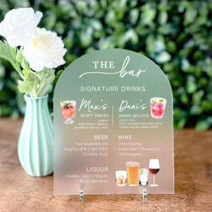 Frosted Acrylic Arch Bar Menu Signature Drink Sign Custom Wedding Drink Sign Signature Cocktail Template Bar Menu Sign His Her Cocktails image 4