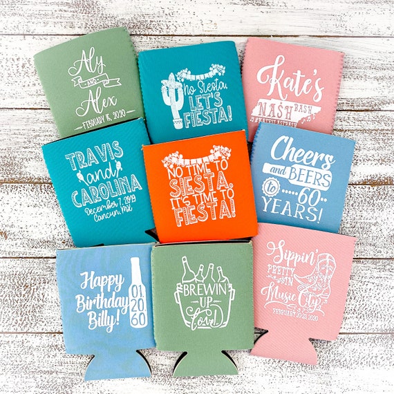 Neoprene Can Coolers Personalized Wedding Favors for Guests Custom Can Coolers Party Favors Event Favors Bachelorette Party Birthday Favors