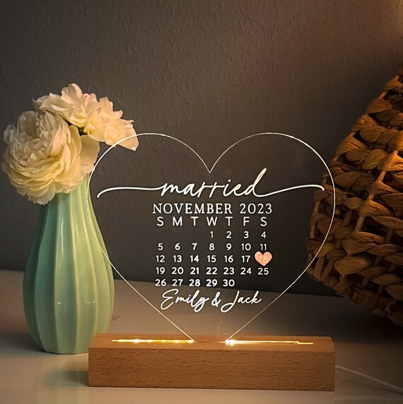Personalised Wedding Day Calendar Glass Plaque Gift
