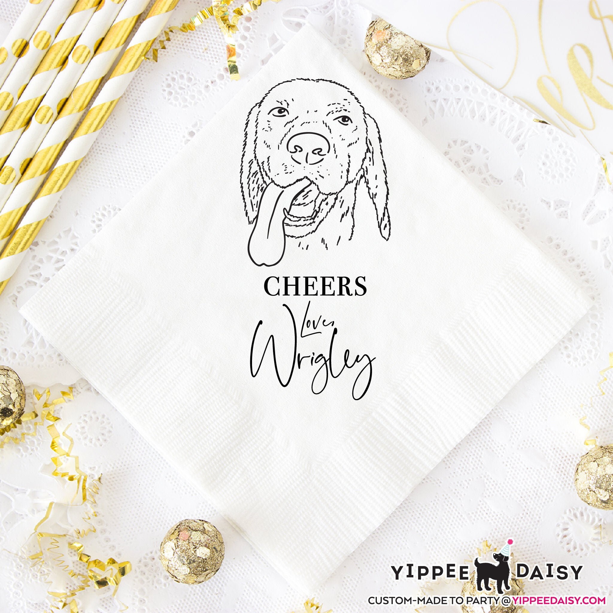Custom Illustrated Dog Wedding Napkins Custom Pet Wedding Bridal Shower Napkins Cocktail Bar Napkins Personalized Wedding Napkins Decor