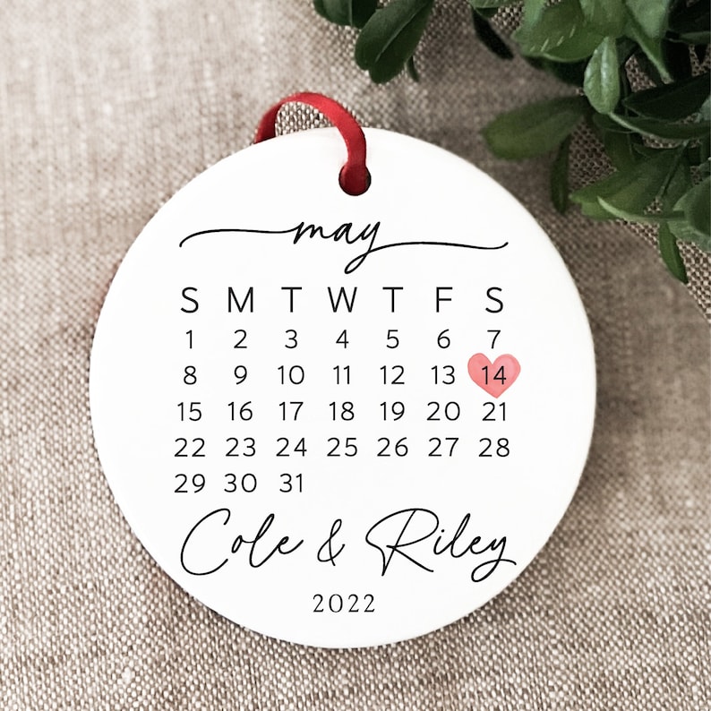 Couple Gift Wedding Gift Married Ornament Wedding Date Ornament Calendar Anniversary Gift Our First Christmas Newlywed Gift Engagement Gift image 1