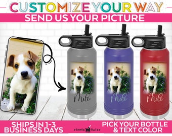 Personalized Water Bottle with Your Photo Dog Mom Gift Custom Pet Gift for Her Valentine's Day Gift Pet Memorial Picture Tumbler