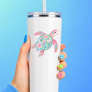Pink Floral Sea Turtle Decal Watercolor Coastal Sticker UV DTF Glass Decal Laptop Sticker Ocean Lover Gift image 9