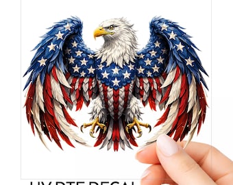 Vibrant Patriotic Eagle American Flag UV DTF Decal Bald Bold Red White Blue Freedom Sticker Tumbler Car Window Laptop Glass Choose Size