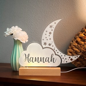 Cloud, Moon & Stars Custom Night Light Personalized with Name for Boy or Girls Room Baby Nursery Decor Kids Room Celestial Theme Decor