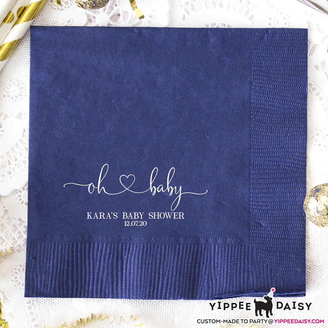 Custom Baby Napkins, Baby Boy Shower Napkins, Oh Baby Napkins, Beverage