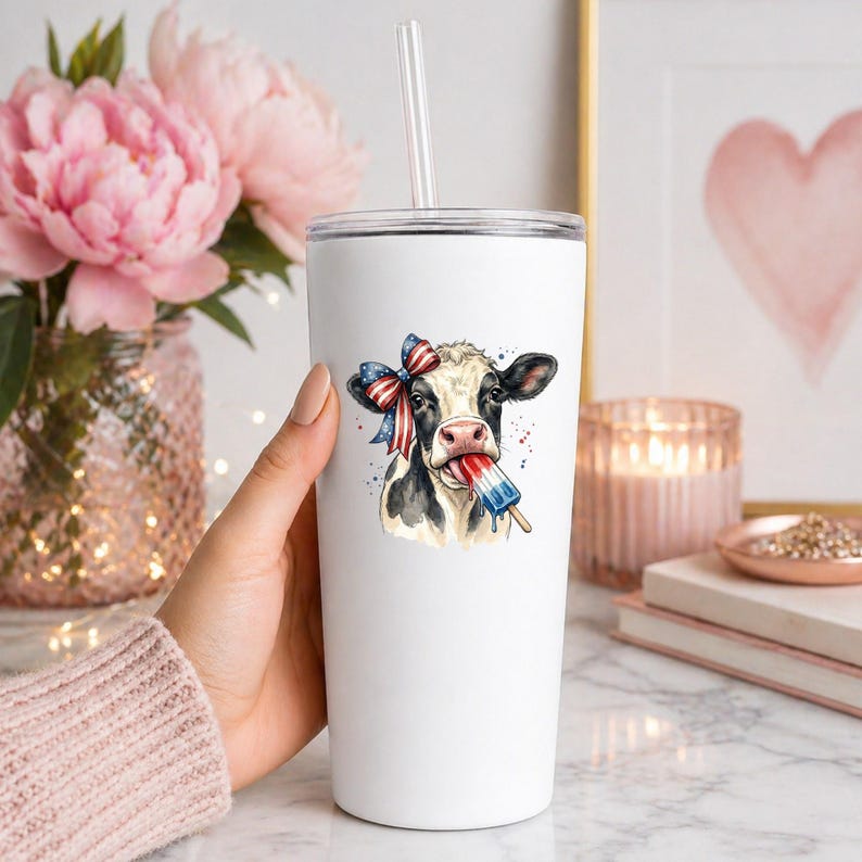 Funny Patriotic Cow Decal Ice Pop Frozen Treat Western Fourth Of July Tumbler Sticker Cup Decal Glass Decal UV DTF Clear Background image 11