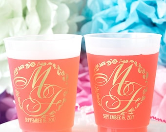Monogrammed Cups, Personalized Frosted Cups, 16 oz. Custom Plastic Cups, Party Cups, Monogram Wedding Cups, Shatterproof Wedding Favor Cups