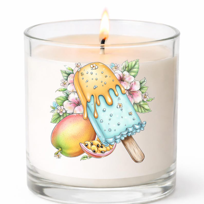 Pegatina UV DTF para paleta helada de mango, dulce tropical congelado, pegatina para taza, pegatina para vaso, pegatina para computadora portátil, regalo de playa imagen 2