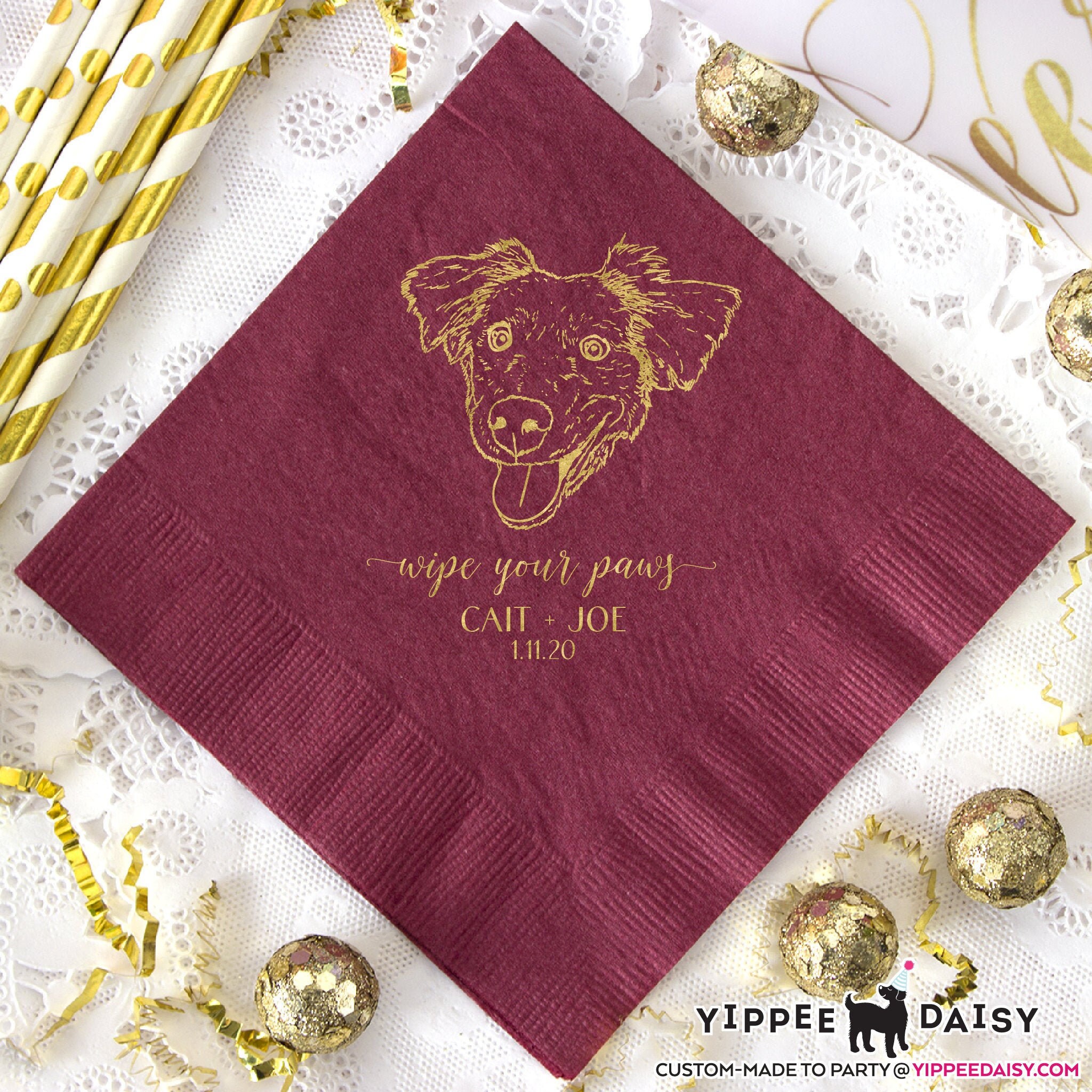 Personalized Napkins Dog Sketch Wedding Napkins Dog Lover Etsy