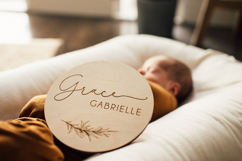 Custom Name Sign, Birth Announcement Sign, New Baby Reveal, Baby Name Plaque, Baby Milestones Card, Wooden Engraved Tag, New Baby Gift image 6