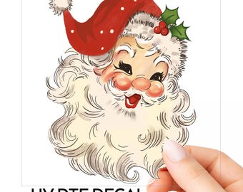 Vintage Santa Face UV DTF Sticker Jolly Retro Christmas Santa Claus Decal pour ornement gobelet verre fenêtre de voiture pour ordinateur portable choisissez la taille