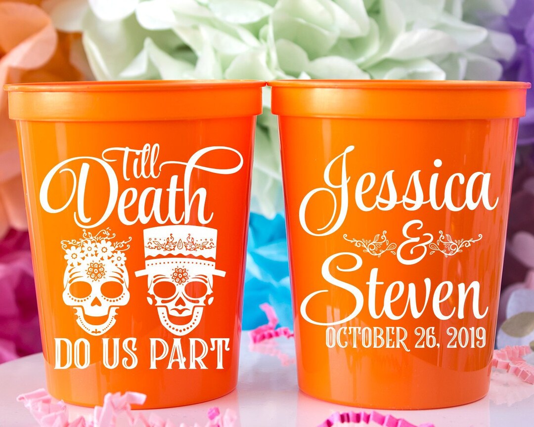 Personalized Wedding Cups Wedding Favors for Guests Till Death Do Us Part Plastic Stadium Cups