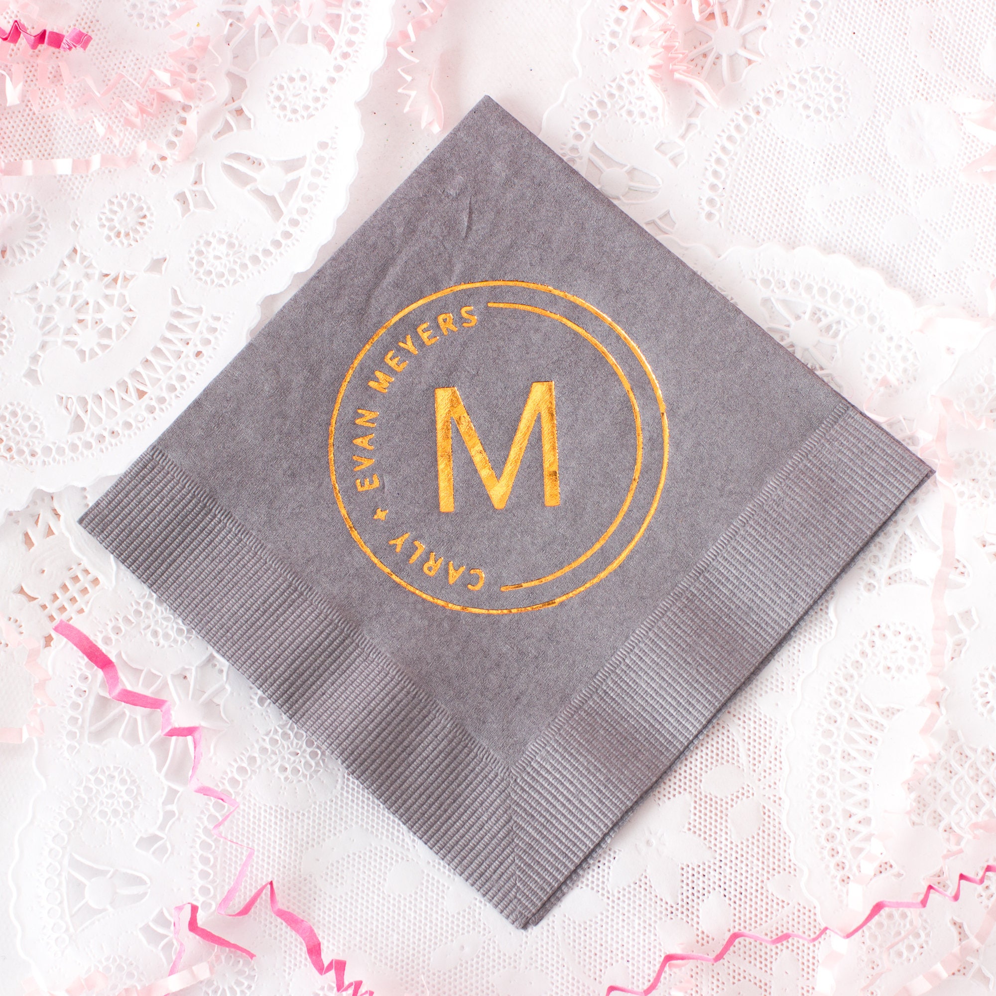 Monogram Napkins Copper Foil Wedding Napkins Beverage Etsy Nederland