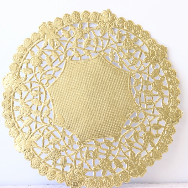 Metallic Gold Doily - Lace  Paper 6" Doilies - Wedding Decoration, Vintage Wedding, Lace Doilies, Bridal Showers, Gold Wedding