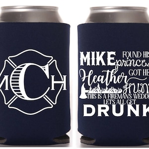 Firefighter Wedding, Fireman Wedding, Wedding Favor, Wedding Gift, Custom Can Cooler, Beer Holder, Beer Cooler, Can Insulator