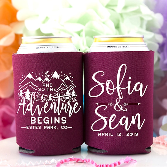 And So The Adventure Begins Personalized Can Cooler Rustic Etsy