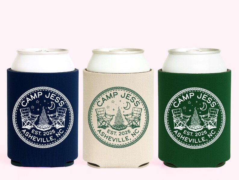 Camp Bach Can Cooler - Camp Bachelorette Party Favors - Cabin Crew Can Holder - Mountain, Lake, Camping, Hiking Trip - Bach Club Custom Gift image 8