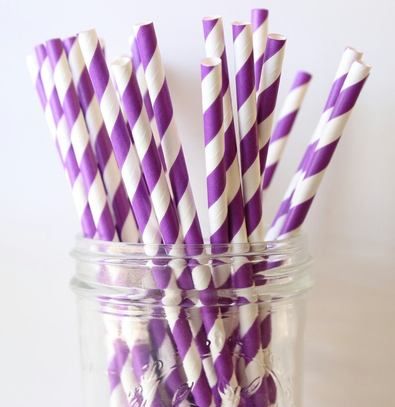 Purple Party Straws Purple Paper Stripe Straws 25 Wedding Etsy