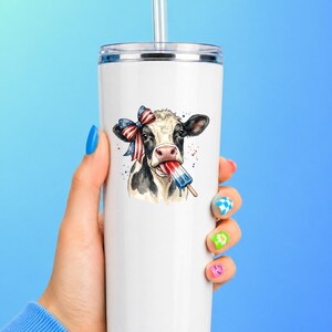 Funny Patriotic Cow Decal Ice Pop Frozen Treat Western Fourth Of July Tumbler Sticker Cup Decal Glass Decal UV DTF Clear Background image 10
