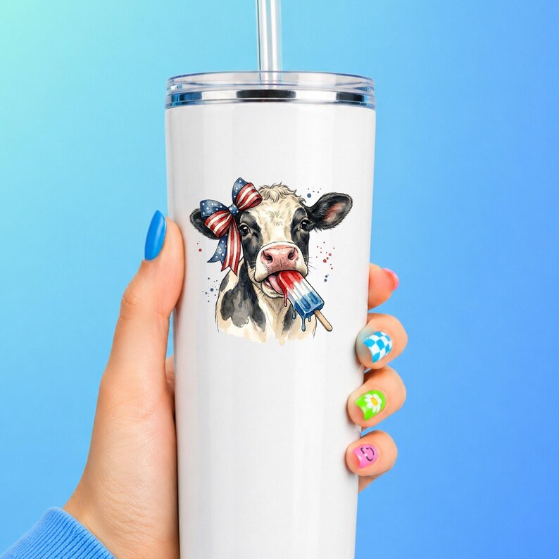 Funny Patriotic Cow Decal Ice Pop Frozen Treat Western Fourth Of July Tumbler Sticker Cup Decal Glass Decal UV DTF Clear Background image 10