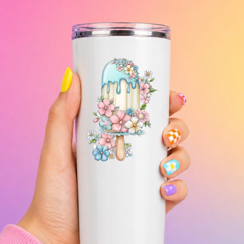 Wildflower Ice Pop UV DTF Decal Garden Frozen Treat Sticker Cup Decal Tumbler Sticker Laptop Sticker Dessert Gift afbeelding 8