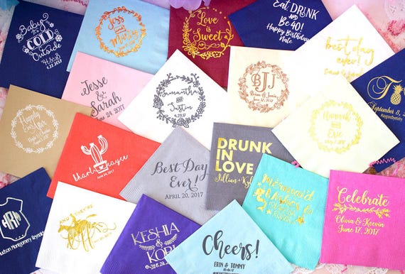 Personalized Napkins, Custom Napkins, Event Napkins, Wedding Napkins, Party Napkins, Birthday Napkins, Rehearsal Dinner, Bridal Shower