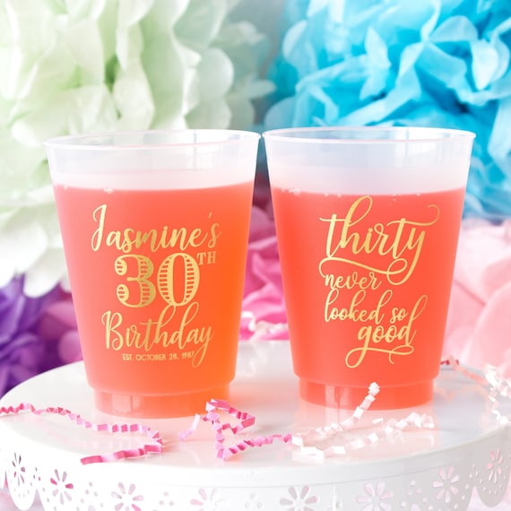 30th Birthday Personalized Cups, 30th Party Cups, 30th Party Favors, Custom Party Cups, Frost Custom Cups, Frost Flex Cups, Dirty 30 Party
