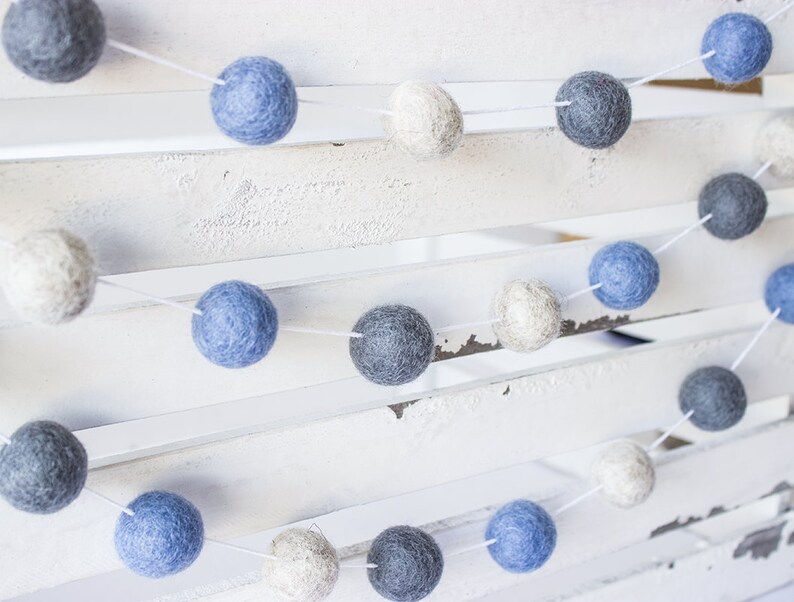 Blue & Gray Felt Ball Garland Pom Pom Garland Baby Boy Etsy
