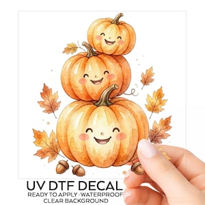 Smiling Pumpkins UV DTF Sticker Autumn Fall Decal For Tumblers Cups Glass Water Bottle Laptop Clear Background Choose Size