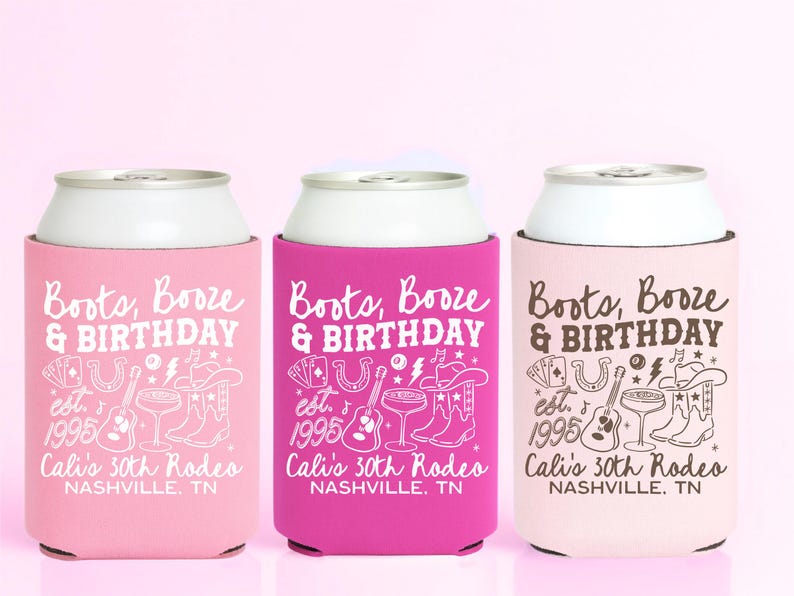Rodeo Birthday Party Western Custom Can Cooler Nashville Birthday Party Favors Cowgirl Decorations Hoedown 21st 30th Milestone Birthday