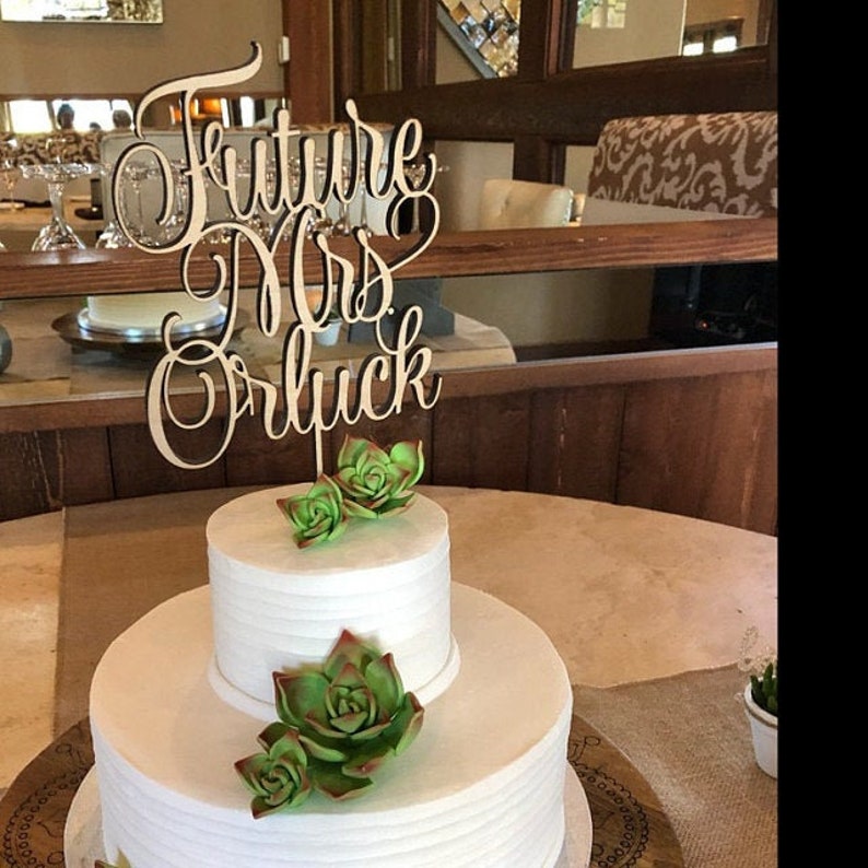 Personalized Cake Topper, Custom Text Cake Topper, Gold Cake Topper, Bridal Party Cake Topper, Wood Cake Topper, Rustic Cake Decor image 6